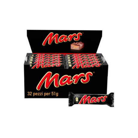 Mars Snack con Malto e Caramella Mou Ricoperto di Cioccolata al Latte - Box con 32 Barrette da 51g